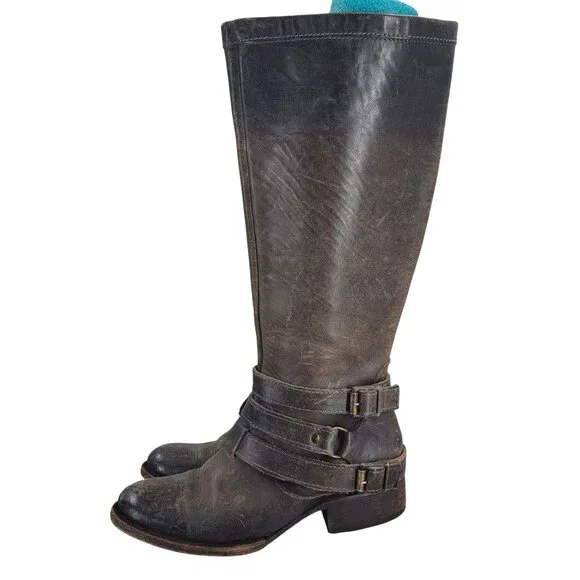 Freebird Irish Distressed Leather Knee High Harness Riding Boots Size 6 Moto